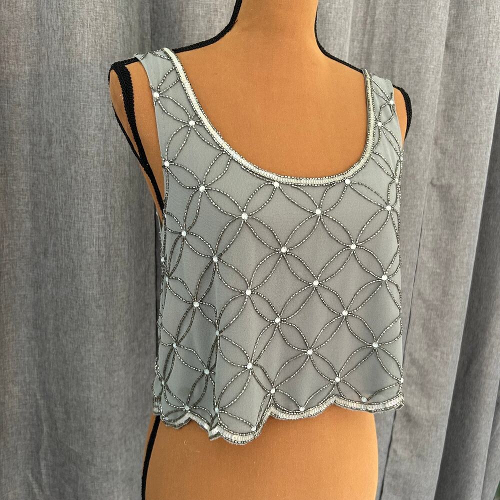 BHLDN Anthropologie Gray Beaded Embellished Crop Top Small